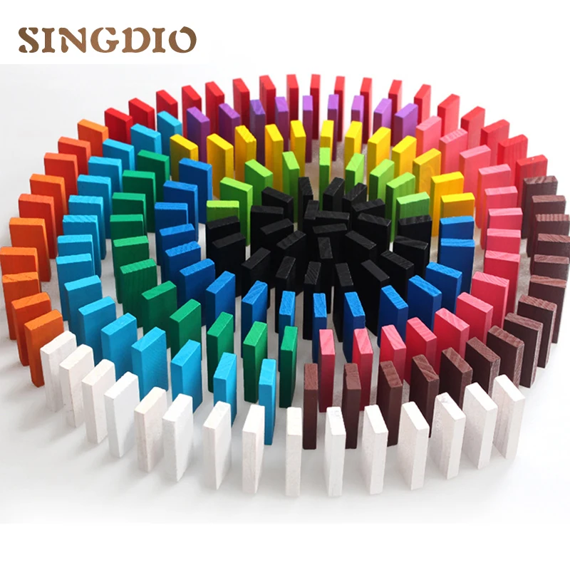 SINGDIO Colorful High Quality Wooden Domino Rainbow Safe Colored Blocks Early Childhood Educational Toys Indoor Toy | Игрушки и хобби
