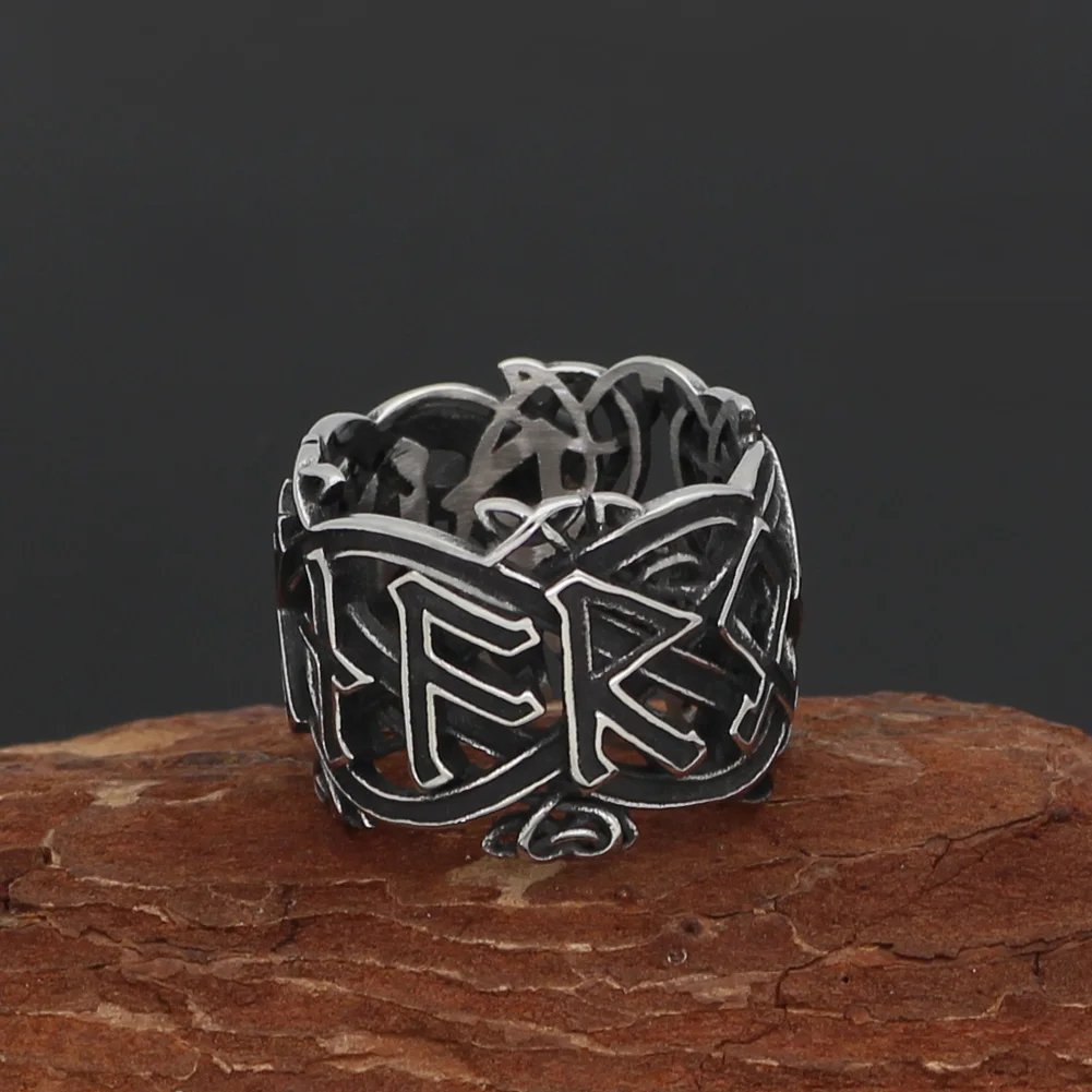 

Men 316L stainless steel norse Viking amulet rune pagan ring with gift bag
