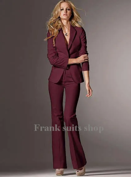Женский высококачественный облегающий костюм винно-красного цвета, Офисная Женская рабочая одежда, женские брючные костюмы, официальные женские костюмы, 2 шт