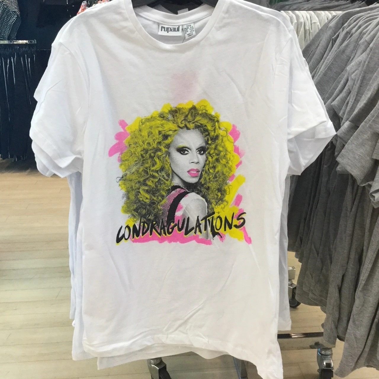 PRIMARK Rupaul White T-Shirt Drag Race Gay LGBT Pride Rainbow hair Size 6-20