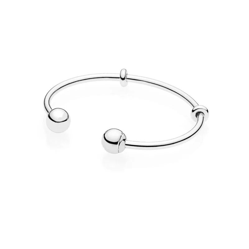 

high quality Sterling Silver 925 open bangle charms bracelets with stoppers sleek Fit Original panqiou bracelets brand jewelry