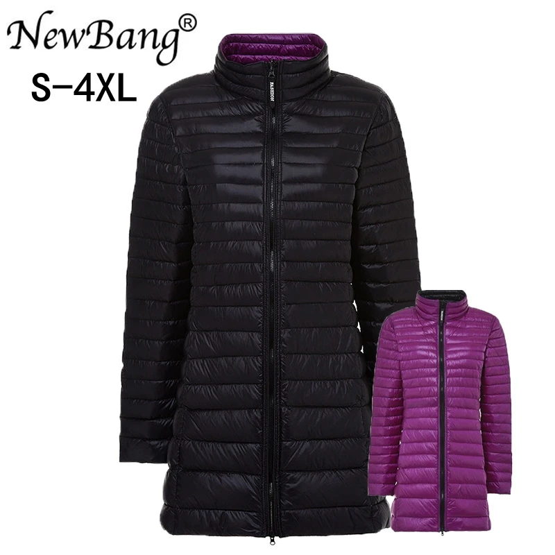Бренд NewBang 4XL пуховик женский длинный ультра легкий с капюшоном двухсторонний