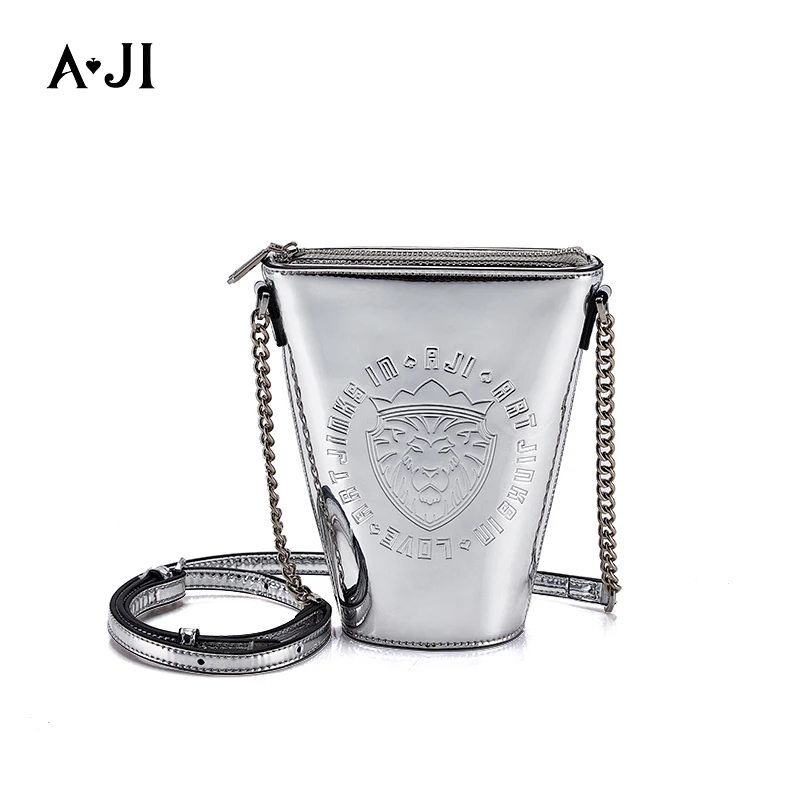 AJI Summer Mini Silver Bucket Bag Small One Shoulder Bags Female 2019
