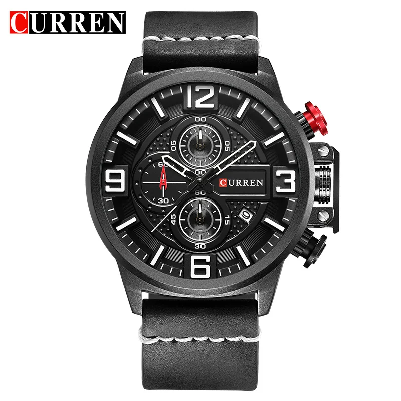 CURREN New Men Watches Fashion Sports Chronograph Red Wristwatch Waterproof Quartz Male Clock Relogio Masculino Montre Homme - Цвет: black