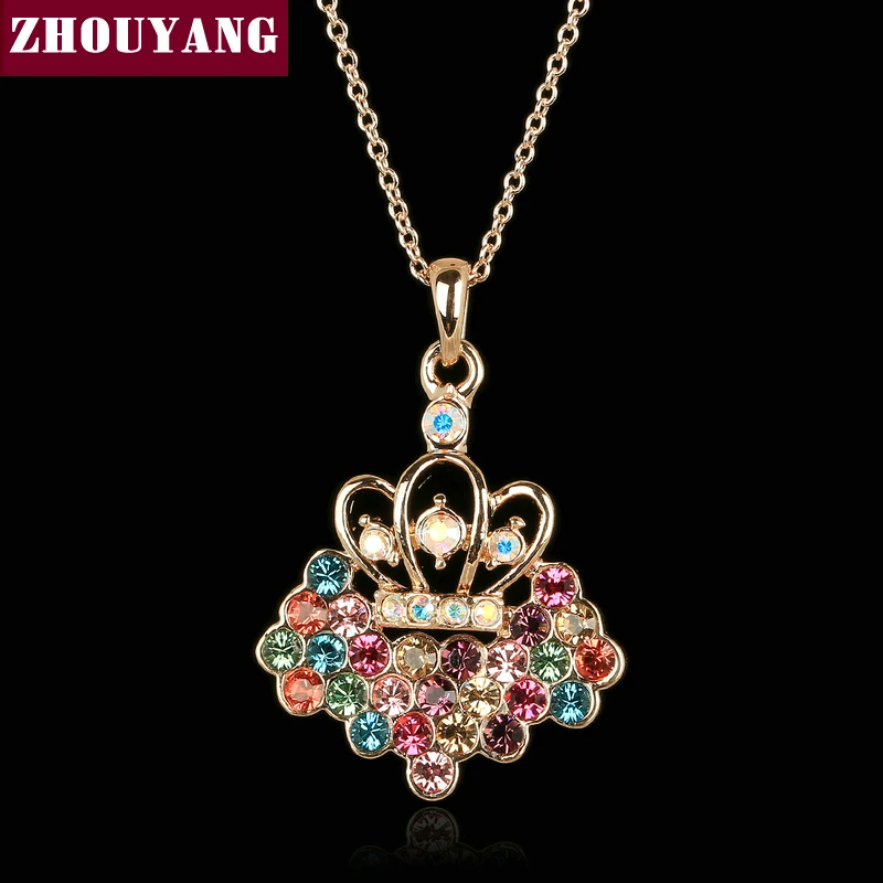 ZHOUYANG Top Quality ZYN118 Imperial Crown Rose Gold Color Pendant Necklace Jewelry Austrian Crystal Wholesale
