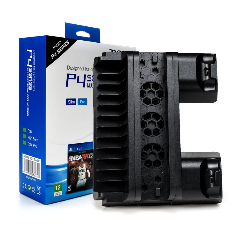 

PS4 Multi-Functiona Vertical Stand with Cooling Fan+Dual Controllers Charging Station+Game Storage Slots for Sony PS4 Slim PRO
