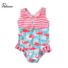 Летняя детская одежда для купания с героями мультфильмов, милый купальник для девочек с принтом фламинго, цельнокроеная пляжная одежда для ...(China)