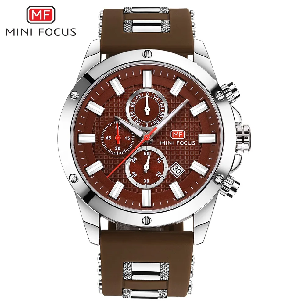 MINIFOCUS для мужчин s часы лучший бренд класса люкс Водонепроницаемый 24 часа дата Кварцевые часы мужские кожаные спортивные наручные часы мужские водонепроницаемые часы - Цвет: Коричневый