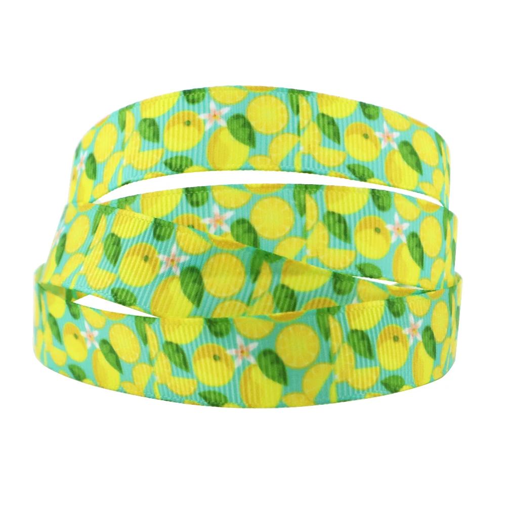 

David accessories 5/8",7/8",1",1.5" lemon printed polyester grosgrain tape ribbon 10yds,DIY handmade,wedding gift,10Yc3649