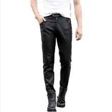Plus Size 29-35 Men Leather Pants Black Casual Motorcycle PU Leather Pencil Pants Male Trousers men Faux Leather Pants