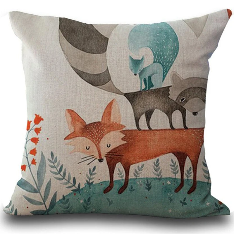 

decorUhome Nordic Cute Cushion Cover Fox Children Linen Decorative Cushion Covers for Sofa Pillow Case Funda Conjin Almofadas