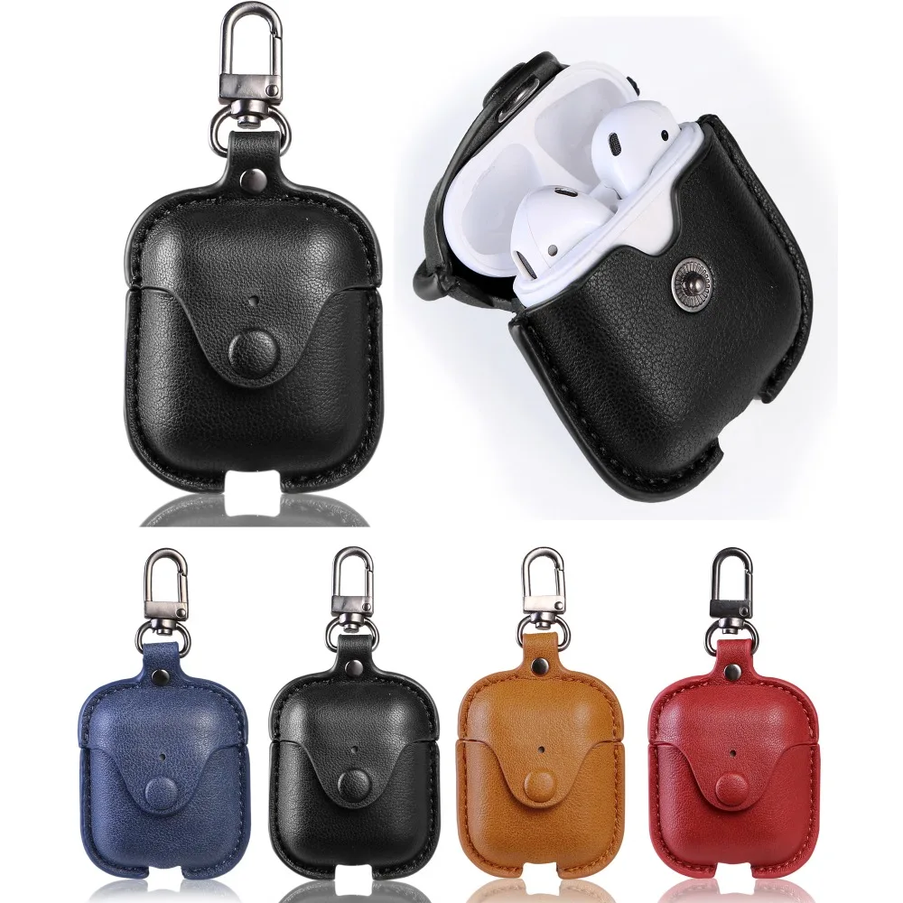 

For Apple AirPod Bag Box Leather Wireless Bluetooth Headset Earphone Charging Case Strap Cover Protective For iPhone Air Pods