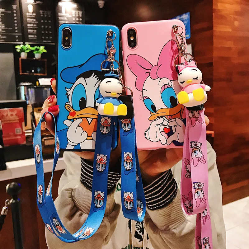 Lovely Cartoon Soft TPU Cute Phone Case With Stand Holder and Strap For iphone 6 6s 7 8 Plus X XR XS Max Gift Cover |