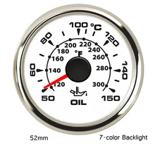 Medidor de temperatura de aceite de coche, medidor de alarma de temperatura, llanta plateada, carcasa para motocicleta, coche, barco, barco marino, retroiluminación de 7 colores