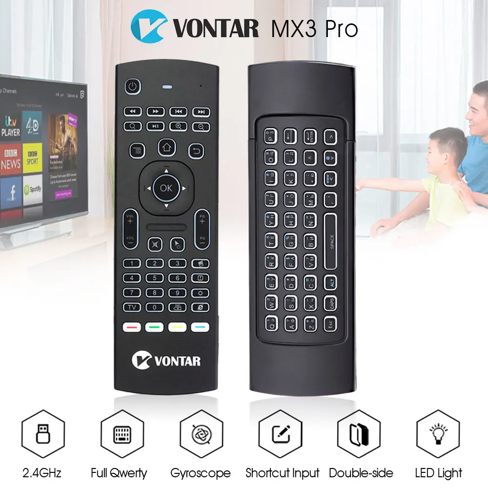 VONTAR MX3 Pro подсветка 2,4G Беспроводная клавиатура Пульт дистанционного управления IR Learning Fly Air mouse для X92 X96 Android tv Box