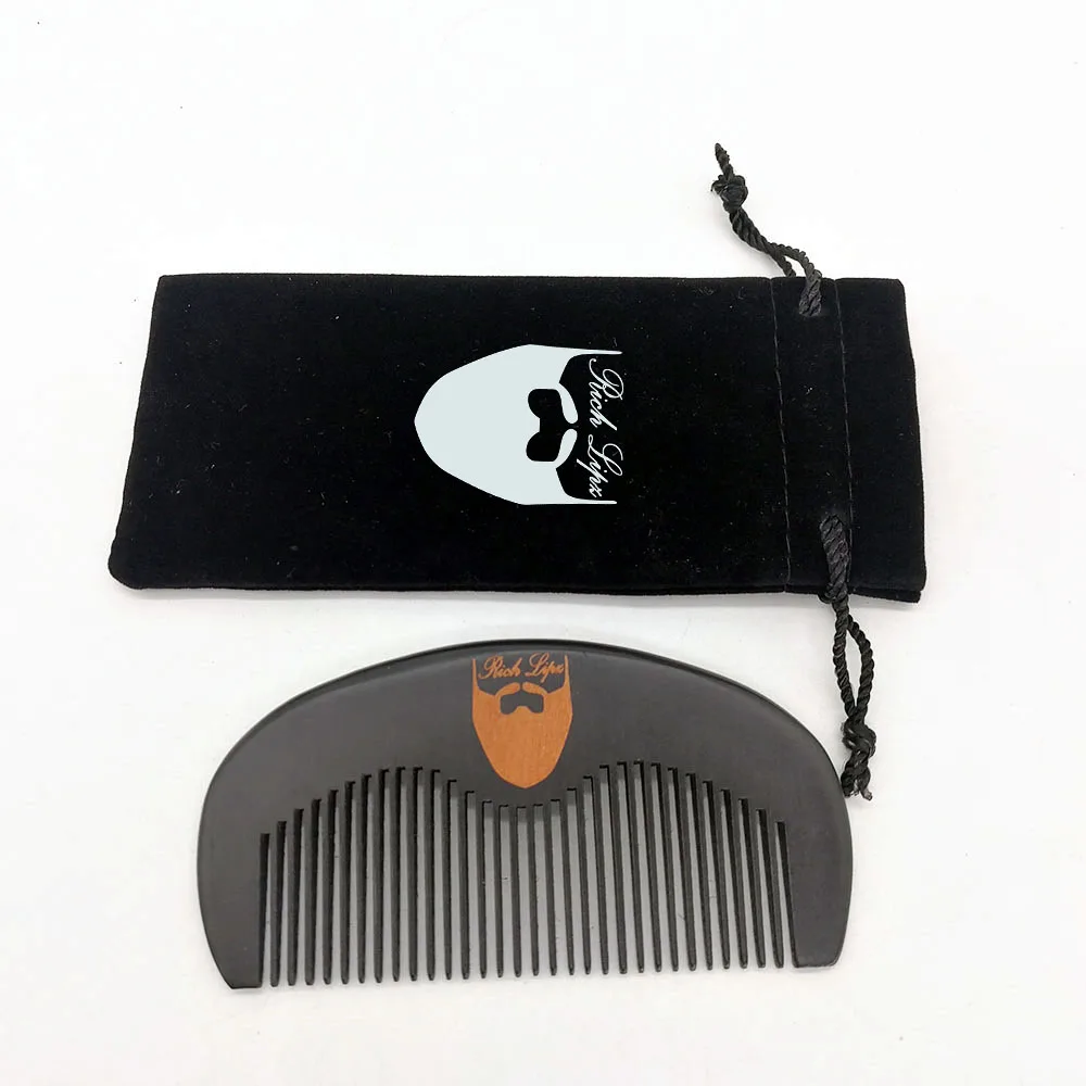 150 PCS Wooden Black Comb & Gift Velvet Pouch Customized LOGO Wood  Beard Hair Tool for Men Grooming Promotion