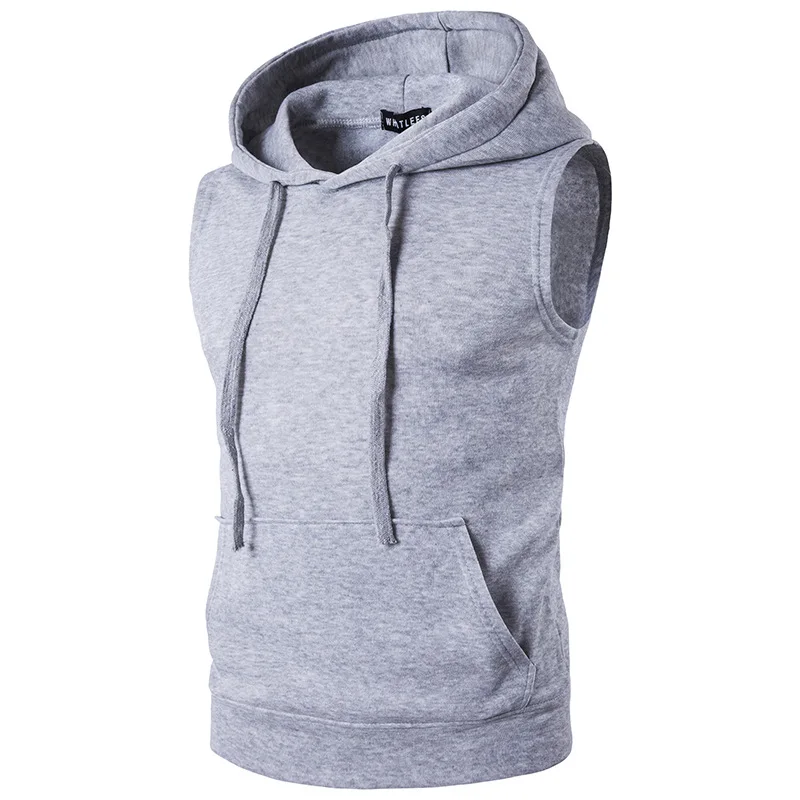 Solid Color Hooded Sweatshirts Men 2017 Brand New Sleeveless Mens