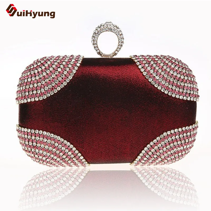 

2016 New Women Clutch Fashion Diamond Ring Evening Bag  Crystal  Wedding Party Bridal Handbag Long Chain shoulder Messenger Bag