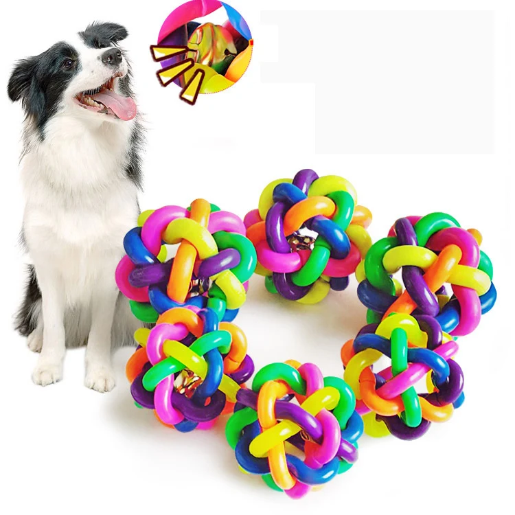 

5cm Colorful Rainbow Pet Bell Ball Dog Toy Cat Toys Pet Dog Ball Bell Chew Toys Play Teeth Training Pet Products