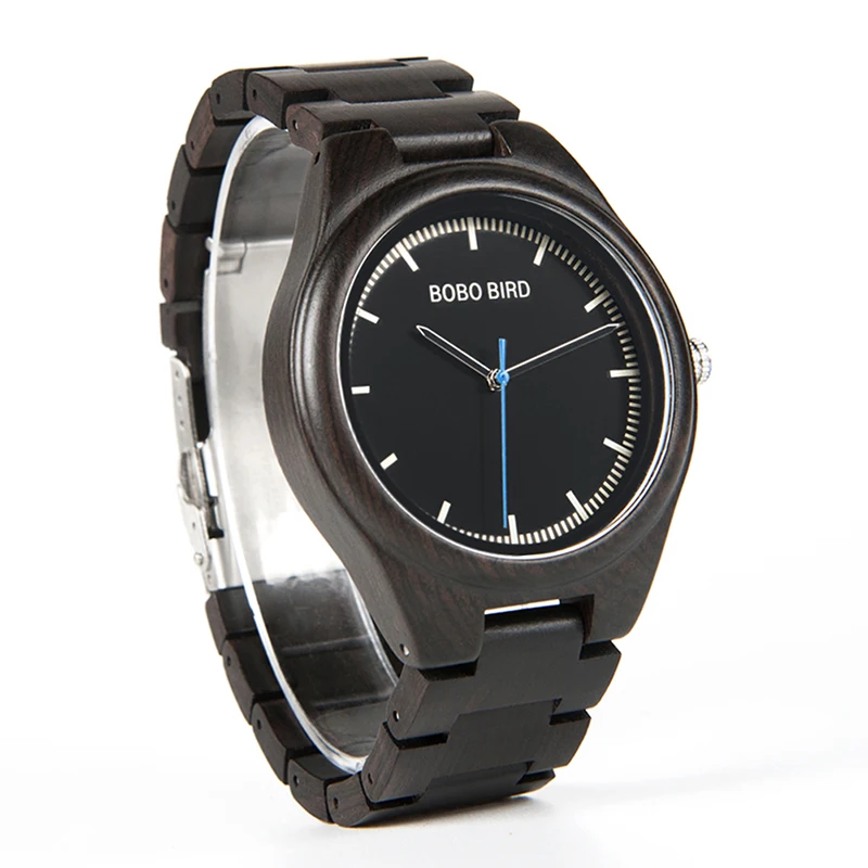 BOBO BIRD O03 Men Watch Simple Ebony Wood Wristwatch with Wooden Gift Box Logo Laser Available