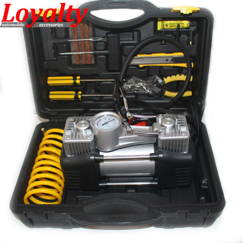 

Loyalty Pressure Preset 12v Air Compressor Car Tyre Inflator Double Cylinder Metal Tire Inflator Pressure Air Pump&repair kit