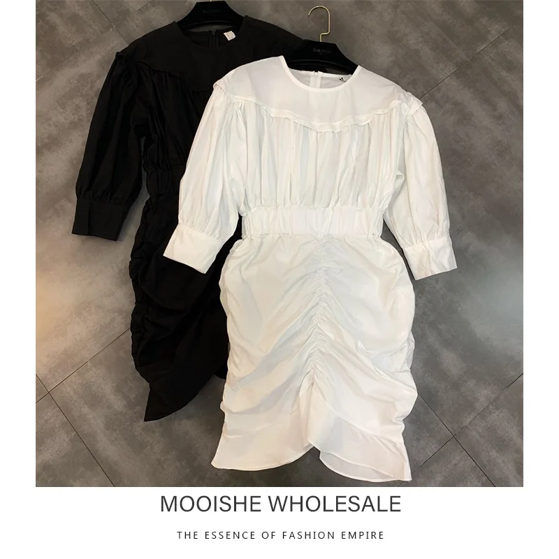 

2019 Spring And Summer New Round Neck Elastic Irregular Waist Dress Designer Female Dresses
