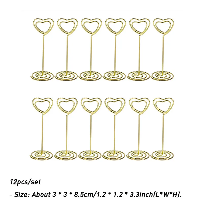 12 Pcs Rose Gold Heart Shape Photo Holder Stand Desk Number Holders Card Place Paper Clamps For Wedding Party Decorations - Цвет: 2