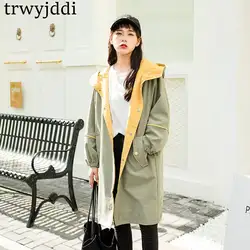 Модная Корейская ветровка женская длинное пальто Для женщин Демисезонный 2019 новый цветовой контраст шить chic Тренч N374