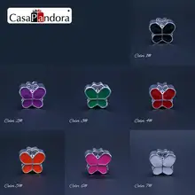 7 CasaPandora Cores Prata-colorido Esmalte Colorido Forma de Borboleta Pulseira Fit Charme DIY Bead Jewelry Making Pingente Berloque(China)