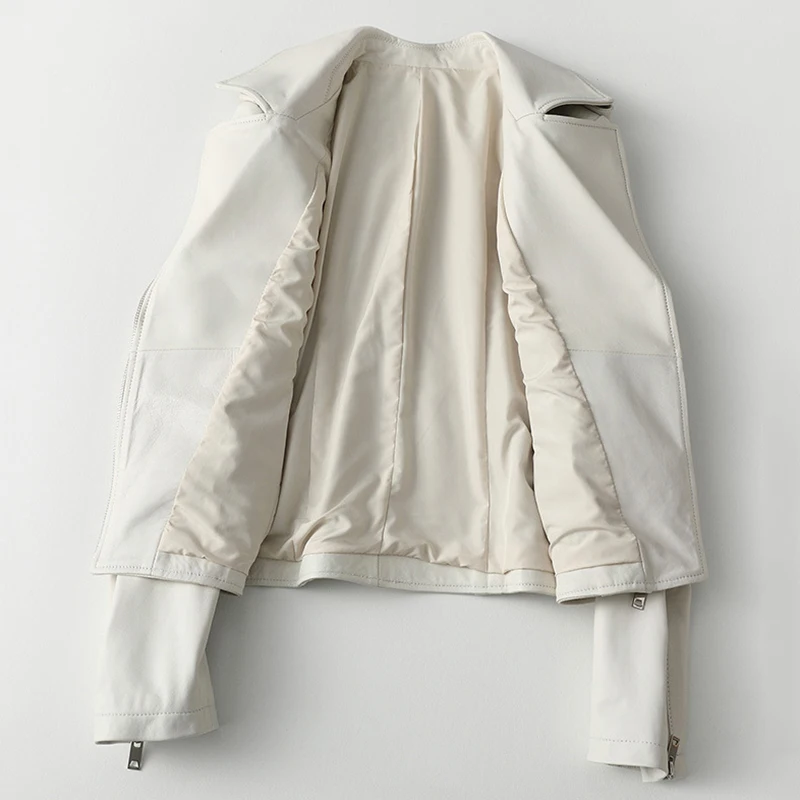 Женский белый кожаный пиджак женские коричневые из натуральной кожи овчины мотоциклетная куртка женские короткие пальто на молнии высокое качество