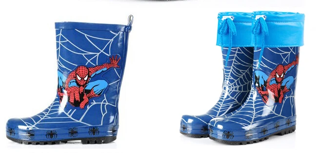 Детские ботинки для мальчиков обувь для детей с человеком-пауком для девочек Модные непромокаемые сапоги; ботинки на резиновой подошве обувь для мальчиков, девочек;