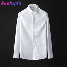 Золотая маленькая Пчелка рубашка с вышивкой для мужчин сплошной цвет чистый хлопок бизнес мужской платье рубашки длинный рукав тонкий повседневный Camisa