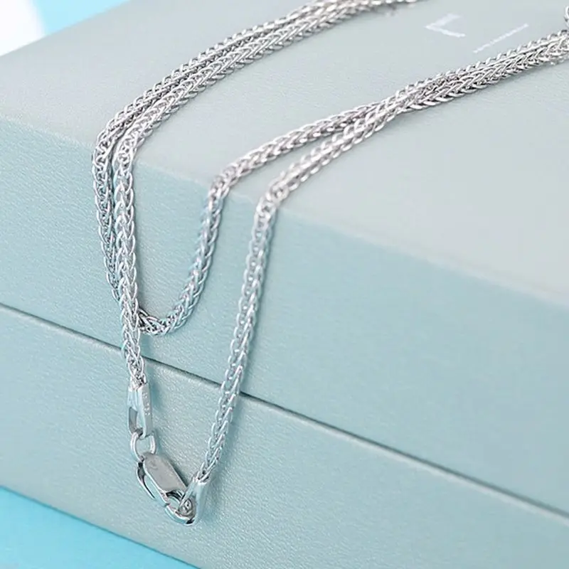 

Fine Pure Au750 18K White Gold Chain Women Wheat Link Necklace 18inch