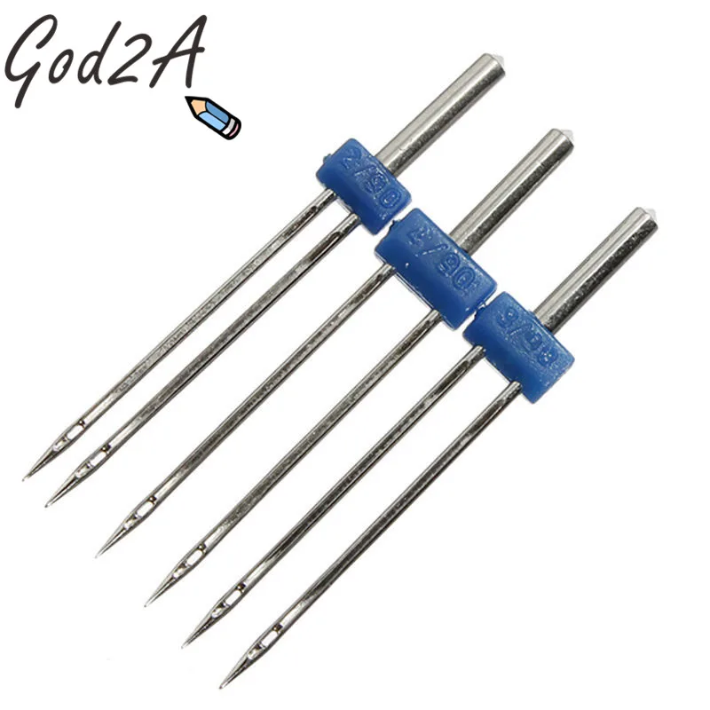 

3PCS/set Size 2.0/90-3.0/90-4.0/90 Steel Twin Double Needle Sewing Machine Needles Pins Cloth Decor Needlework Knitting Needles