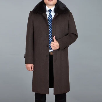 

2020 High Quality Men Wool Overcoat Winter Cashmere Long Coat Real Rabbit Fur Wool Blend Coat Mens Peacoat Long Jacket Men M-4XL