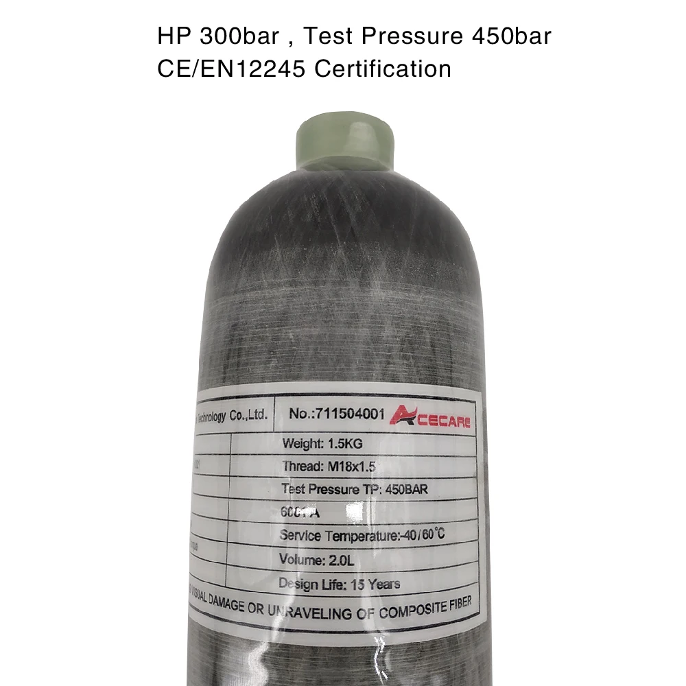 AC102 Compressed Air Rifles 2L CE Certified 300bar 4500psi Gas Cylinder Scuba Diving High Pressure Air Tank Acecare