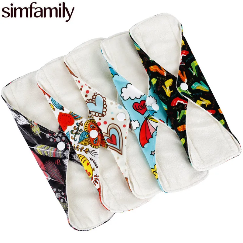 [simfamily]10Pcs Reusable Waterproof Regular Flow Menstrual Sanitary Cloth Pads Bamboo Inner,Mixed Color, Selling