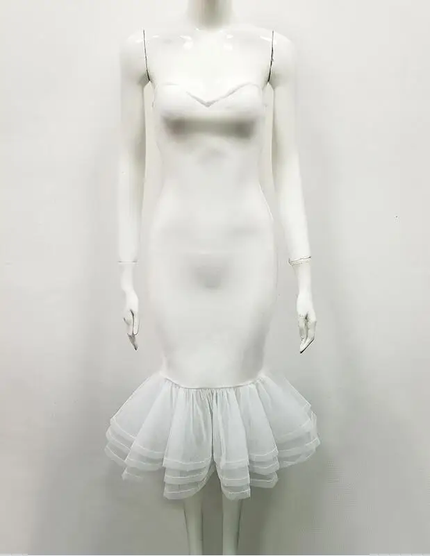 Высокое качество сексуальное платье без бретелек Русалка вискоза Бандажное платье трикотажные эластичные облегающие вечерние платья - Цвет: Белый
