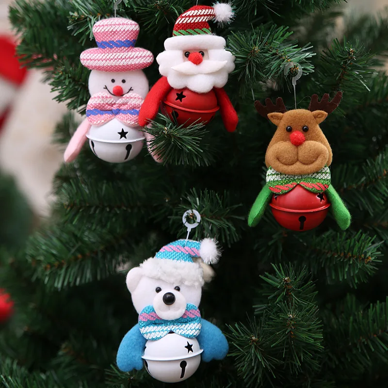 

1pc Christmas Tree Decor Cute Bell Santa Claus Snowman Elk Head Bells Christmas Tree Pendant Drop Ornament for Xmas Home Party