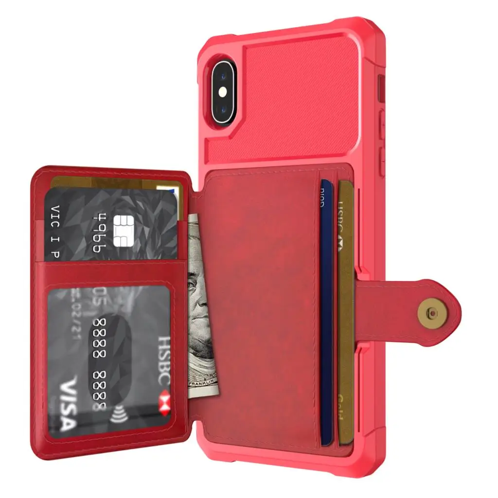 Роскошный чехол-кошелек из искусственной кожи для iPhone X XS XR XS MAX, откидной кожаный чехол с отделением для карт, ударопрочный чехол из ТПУ для телефона iPhone - Цвет: Red
