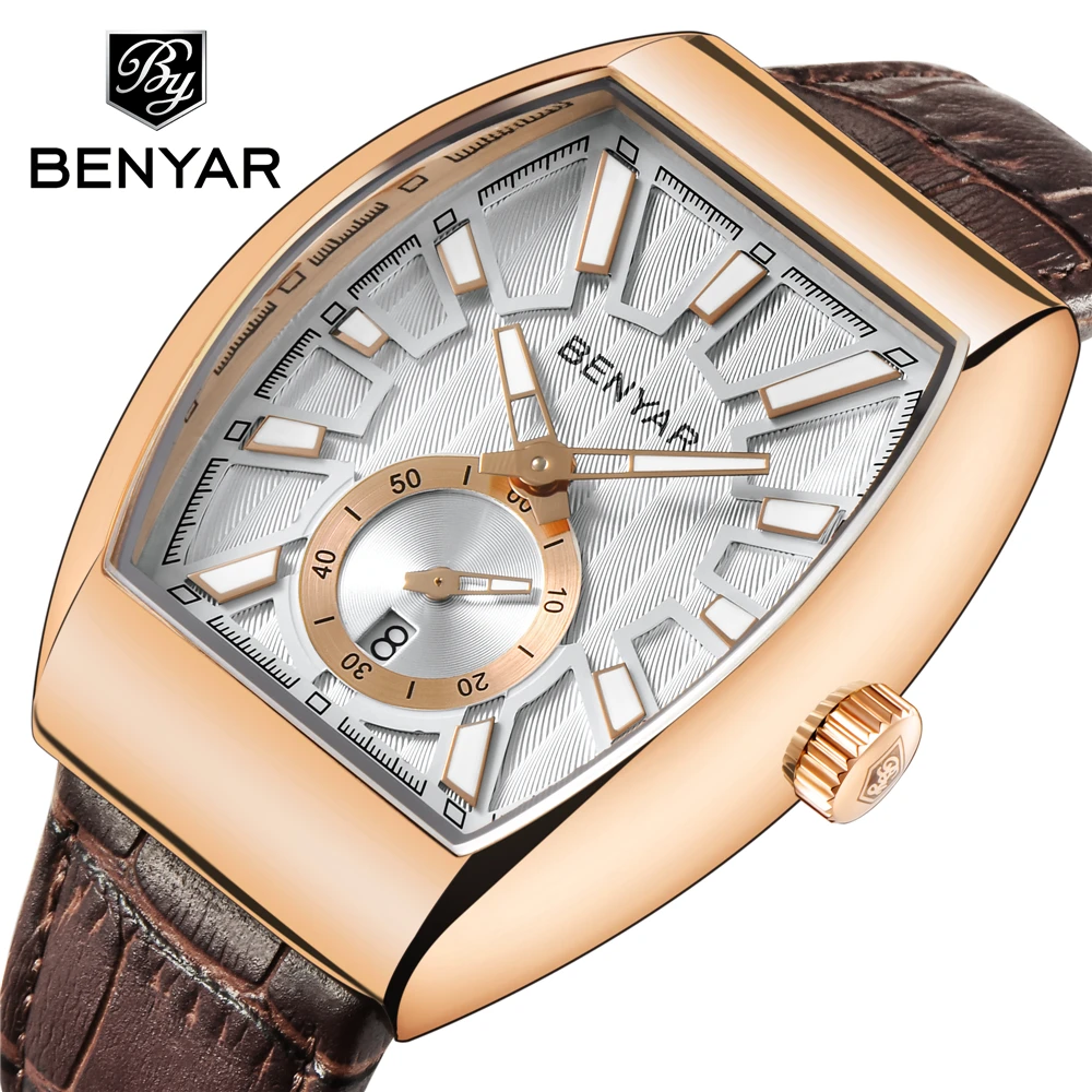 

BENYAR Mens Watches Top Brand Luxury Leather Men's Waterproof Sports Swim Watch Relogio Masculino Casual Fashion Quartz Watch
