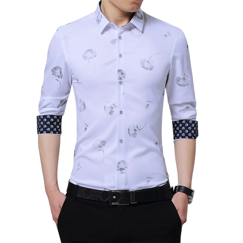 UUYUK Men Long Sleeve Button Down Lapel Embroidery Print Shirts UUYUK Men Long Sleeve Button Down Lapel Embroidery Print Shirts