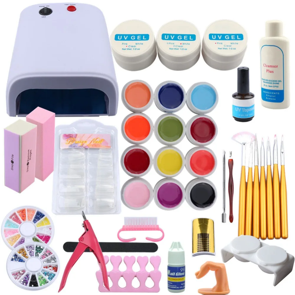 Набор для ногтей УФ-гель набор 36 Вт УФ лампа для УФ-гель-лака накладные наконечники набор для наращивания ногтей инструменты для маникюра Набор для маникюра наборы для дизайна ногтей УФ-гель Наборы