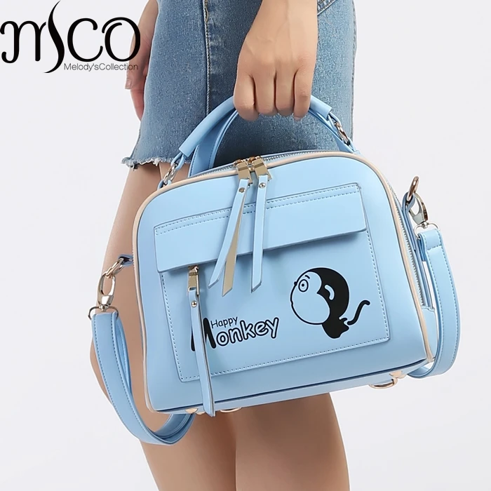 

Cartoon Monkey Print Women Handbag Convertible multifunctional Two Zipper Crossbody Bag Ladies Messenger Top-Handle Shoulder Bag