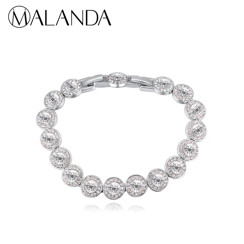 

MALANDA Brand 2018 Fashion Real Round Crystal From Swarovski Silver Color Zircon Bracelets Bangle For Women Wedding Jewelry Gift