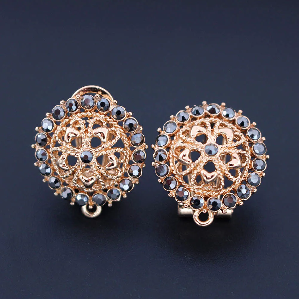 

Earrings Post Connector Linkers Gold color Filigree Retro Circle Black CZ Paved Base Metal for Women Dangle Hanging on Earrings