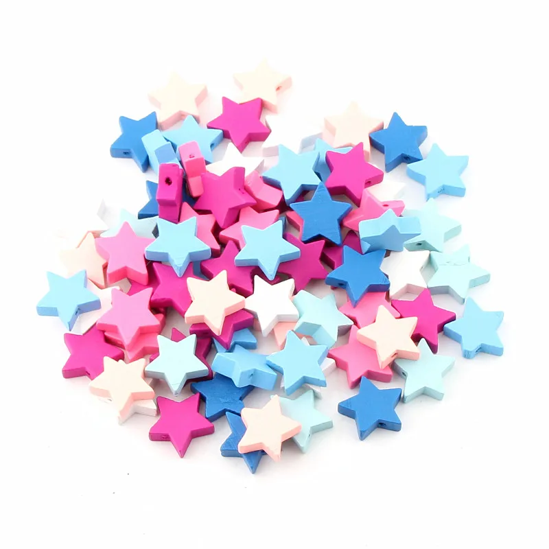 

40pcs Multicolor Star Shape Wooden Spacer Beads For Jewelry Making Kids Pacifier Clip Teerther DIY Findings 20x19mm