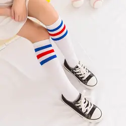 Женская мода три полоски мягкие дышащие модные длинные хлопковые носки без пятки ворсистые носки
