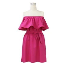 Summer Women Ruffled Dress Evenning Mini Off-shoulder Solid Loose Casual Sexy Dress