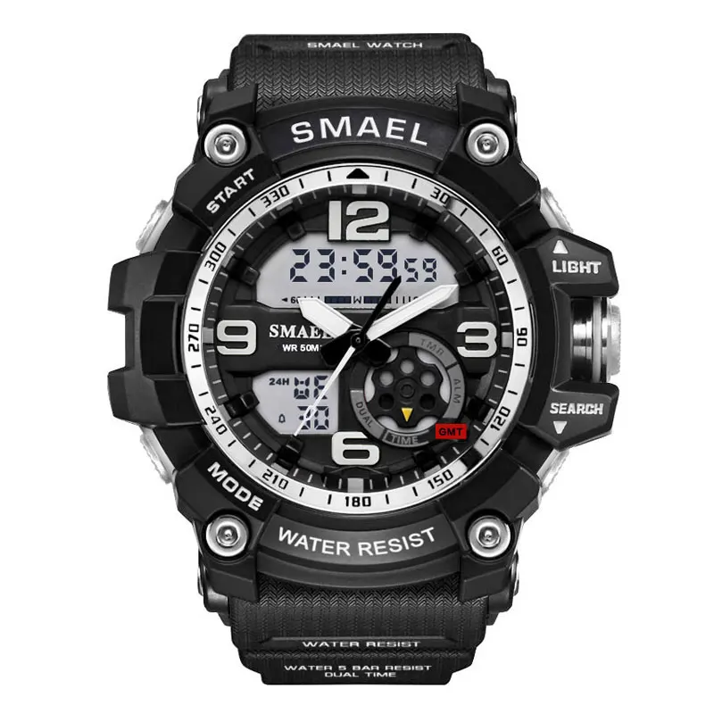 Silver S Shock Военные мужских часов, мужские армейские Для мужчин наручные светодиодный кварцевые часы Digtial с двумя часовыми поясами Для мужчин часы 1617 reloj hombre спортивные часы армия - Цвет: Silver